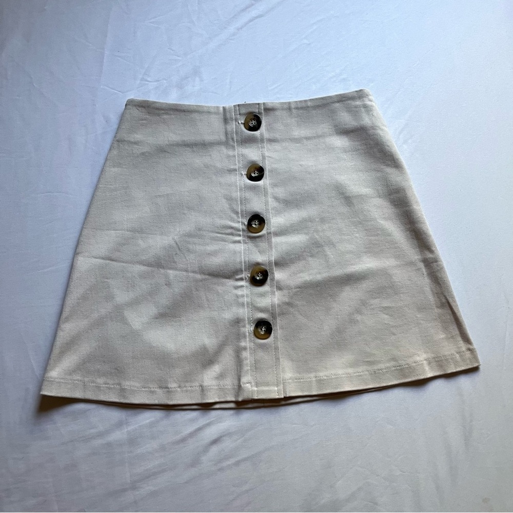 BEC + BRIDGE ivory cream cotton tortoise shell button up mini skirt